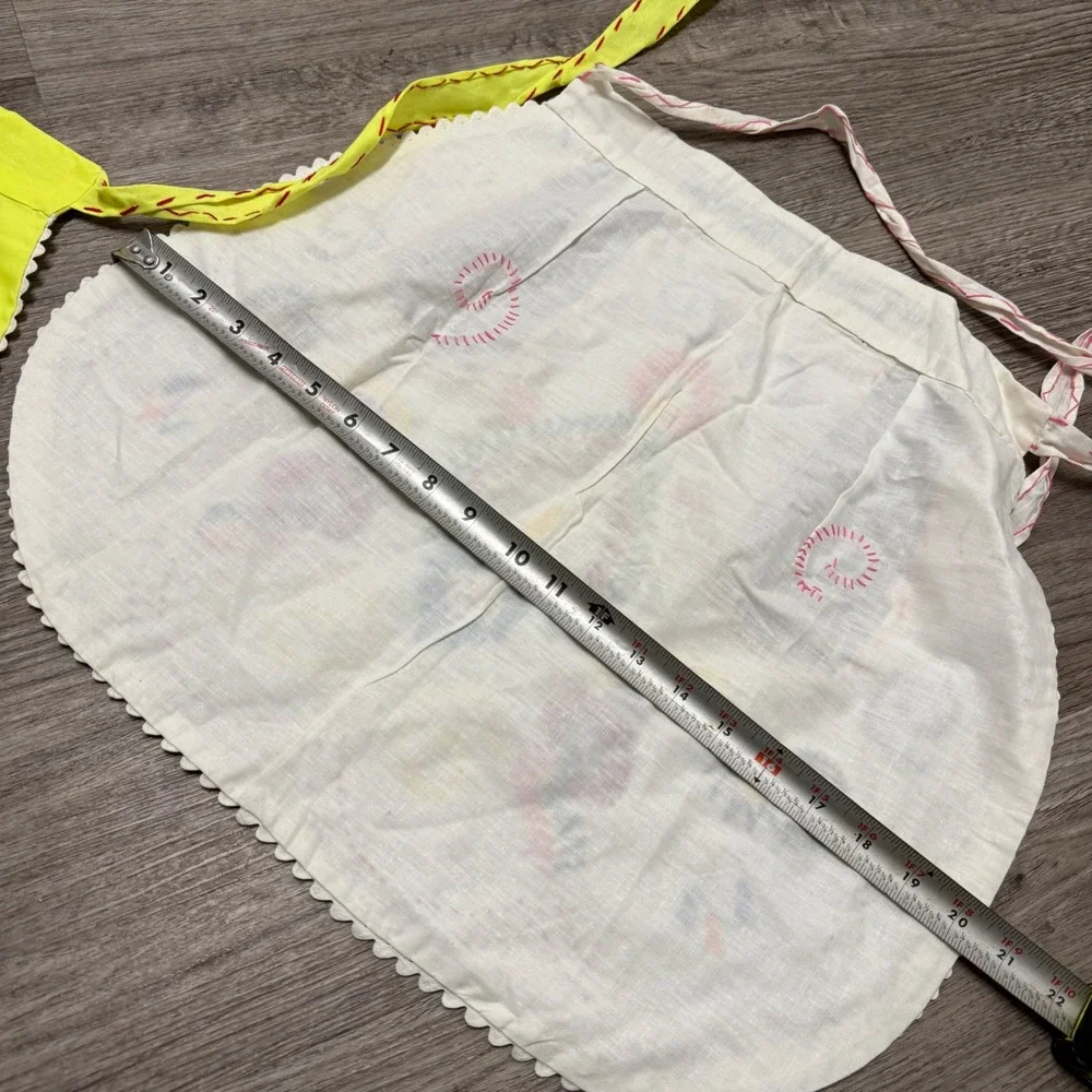 Vintage Portugal‎ Half Apron Set of 2 Yellow White Folk Hand Embroidered Pockets